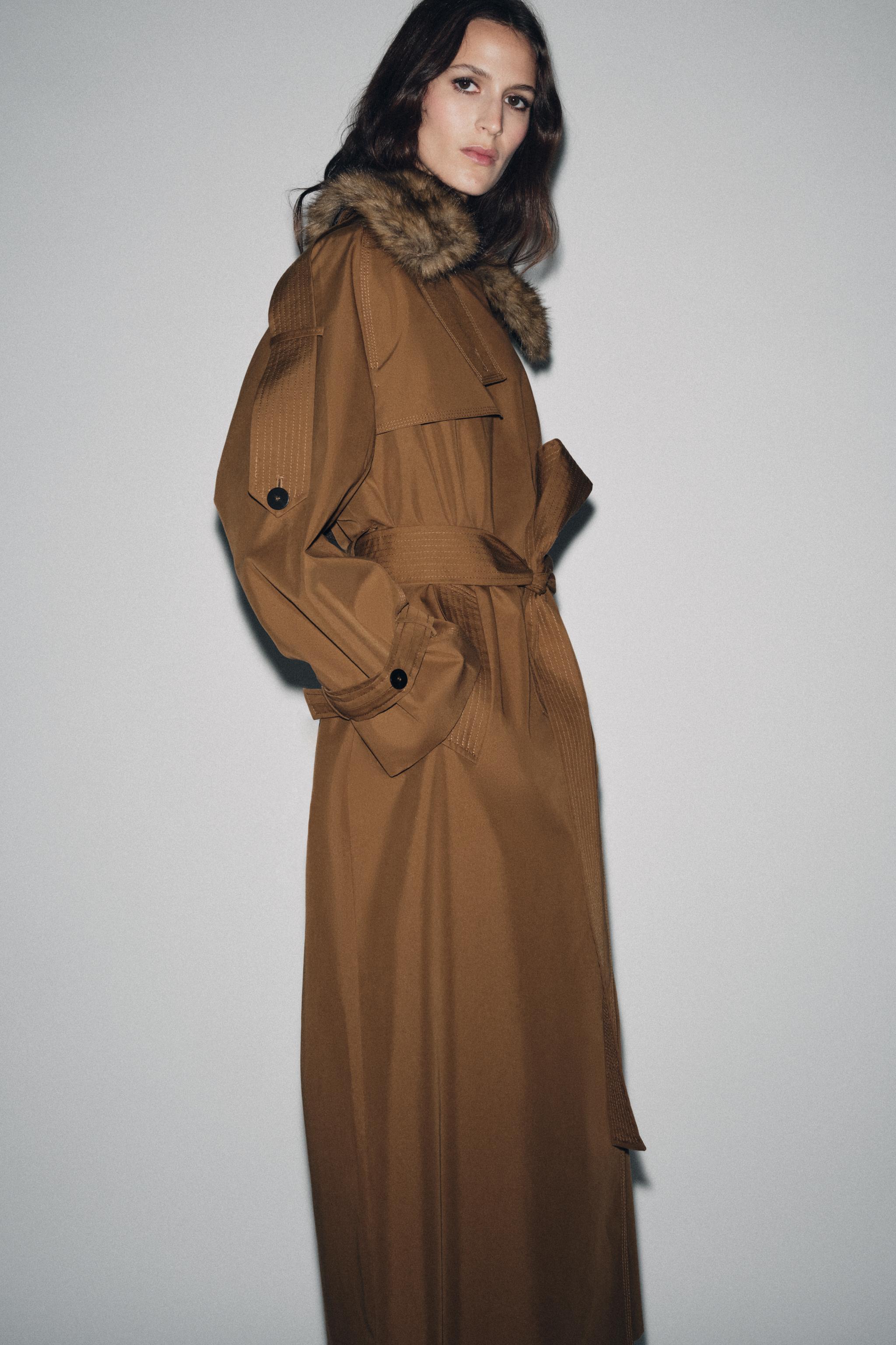 OVERSIZED TRENCH COAT WITH FAUX FUR COLLAR ZW COLLECTION LIMITED EDITION